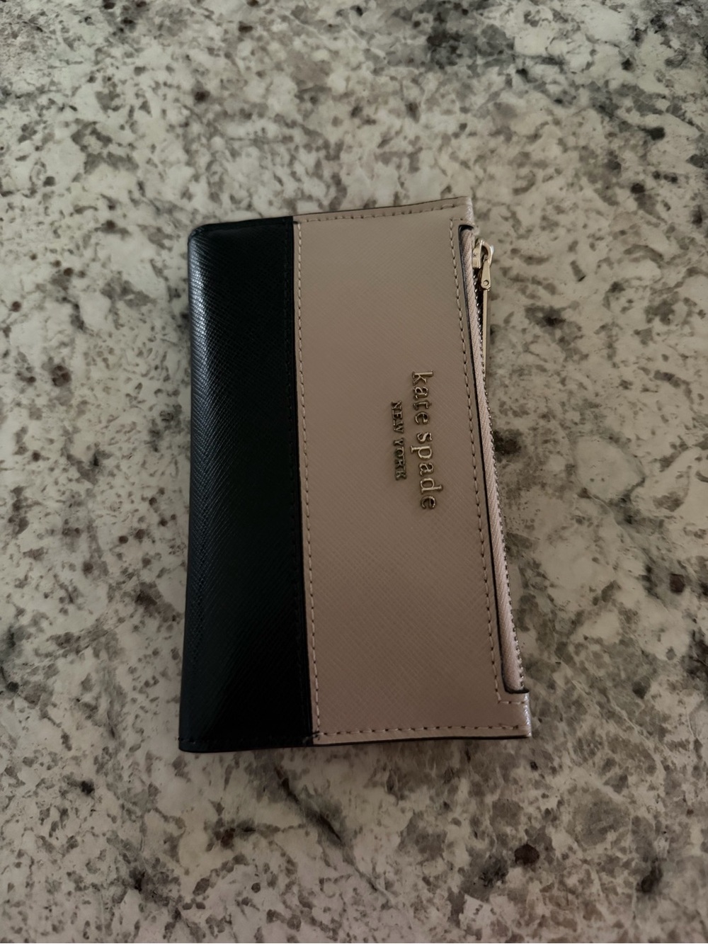 kate spade Black and Taupe Colorblock Zip Card Holder